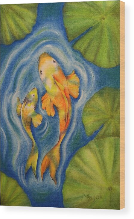 Fish Wood Print featuring the drawing Koi by Catherine Howley