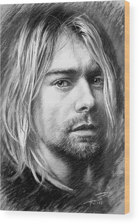 Kurt Cobain Wood Print featuring the drawing Kurt Cobain by Viola El