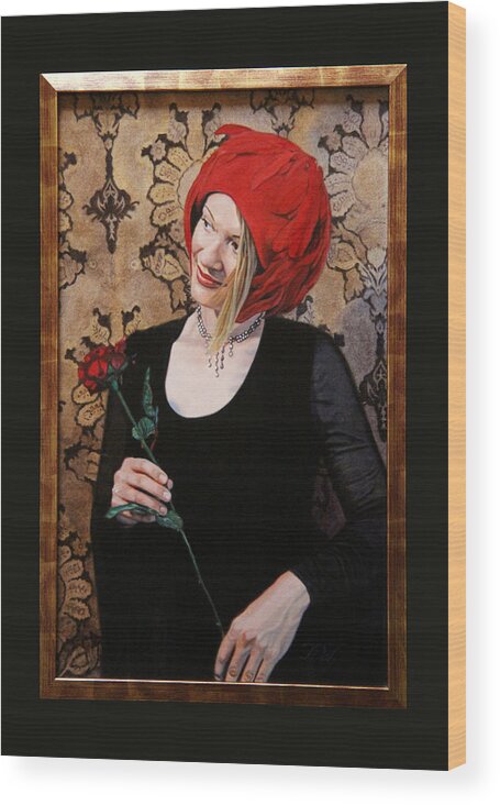 Whelan Art Wood Print featuring the painting La Fille au Chapeau Rouge by Patrick Whelan