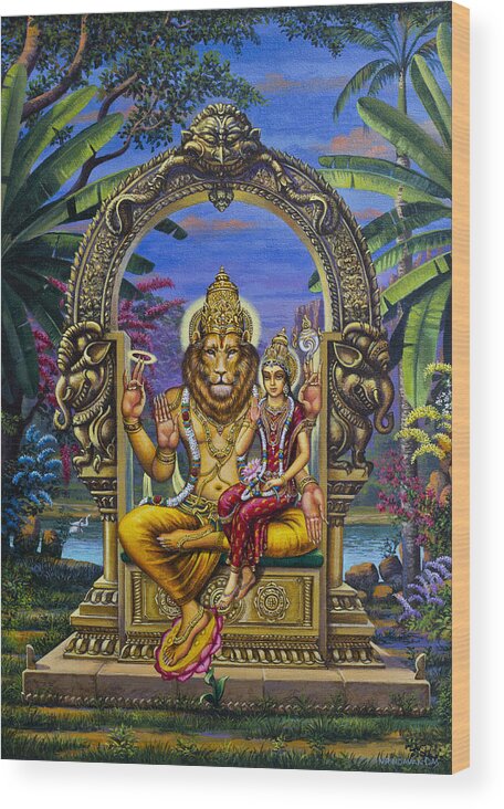 Narasimha Wood Print featuring the painting Lakshmi Narasimha by Vrindavan Das