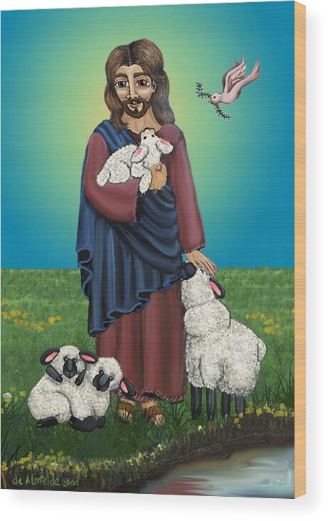 Folk Art Wood Print featuring the painting Lamb of God by Victoria De Almeida