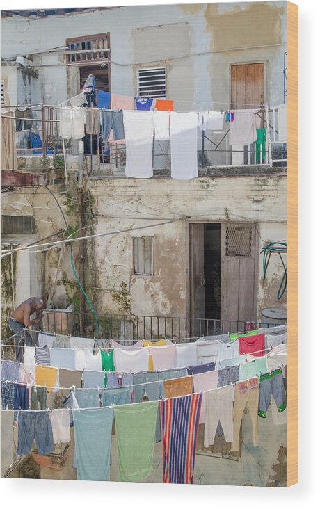 Havana Wood Print featuring the photograph Laundry in Havana Cuba by Rob Huntley