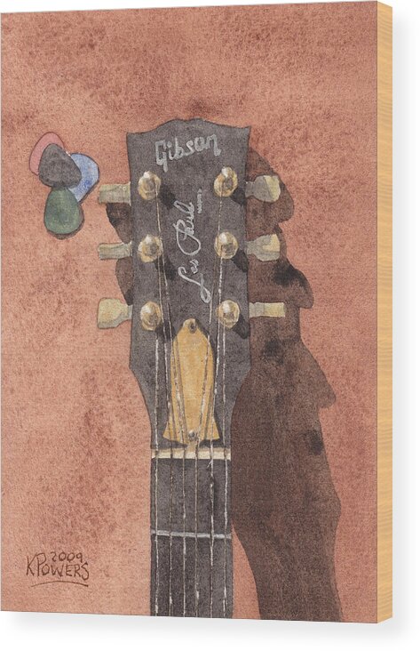 Gibson Wood Print featuring the painting Les Paul by Ken Powers