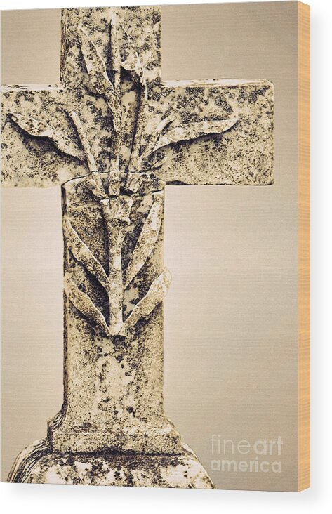 Serenity Wood Print featuring the photograph Lichen Cross Bronze by Josephine Cohn