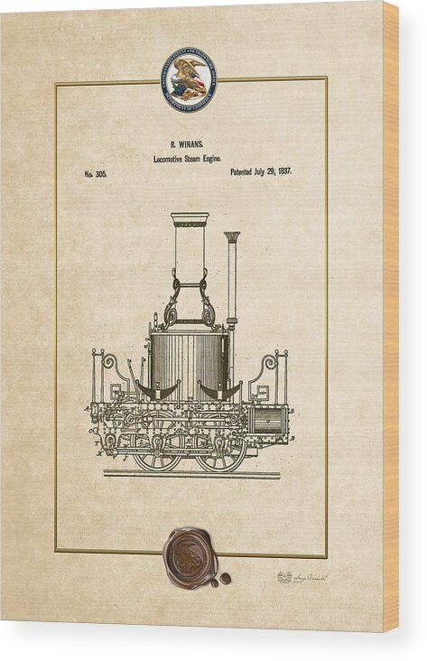 C7 Vintage Patents And Blueprints Wood Print featuring the digital art Locomotive Steam Engine Vintage Patent Document by Serge Averbukh