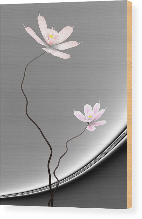 Lotus Wood Print featuring the digital art Lotus twins by GuoJun Pan
