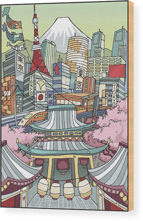 Palace Wood Print featuring the drawing Love Tokyo by Malombra76