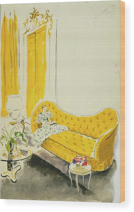 Fashion Wood Print featuring the digital art Madame Luce On A Yellow Sofa by Cecil Beaton