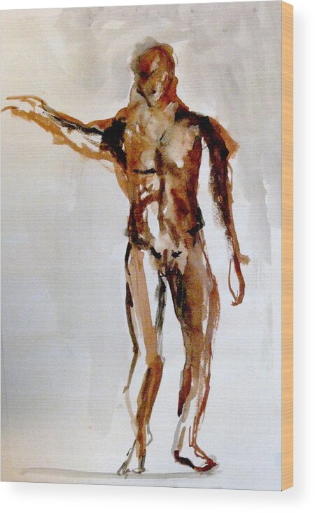 Watercolor Wood Print featuring the painting Male Figure by James Gallagher