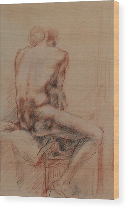 Figure Wood Print featuring the drawing Male Nude 1 by Becky Kim