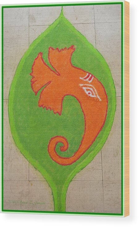 Rangoli Design Wood Print featuring the pastel Mangalmurti Moraya by Sonali Gangane