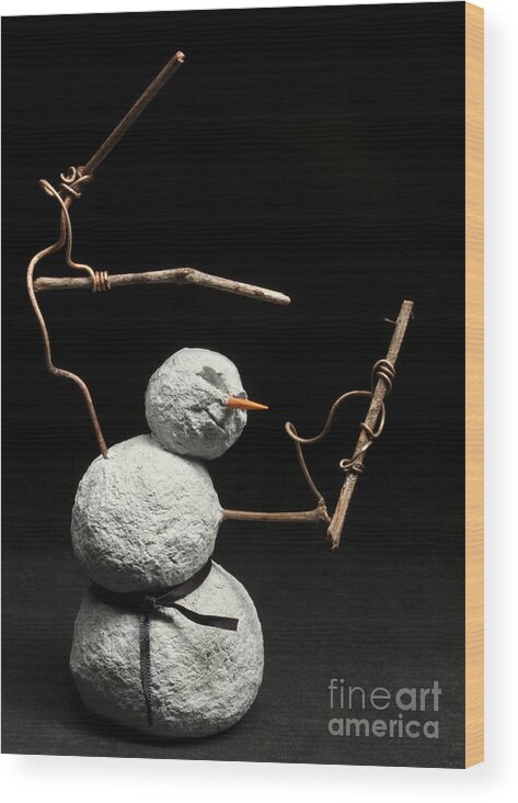 Snowman Wood Print featuring the mixed media Martial Arts Warrior Snowman Christmas Card by Adam Long