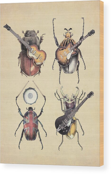 Beetles Wood Print featuring the digital art Meet the Beetles by Eric Fan