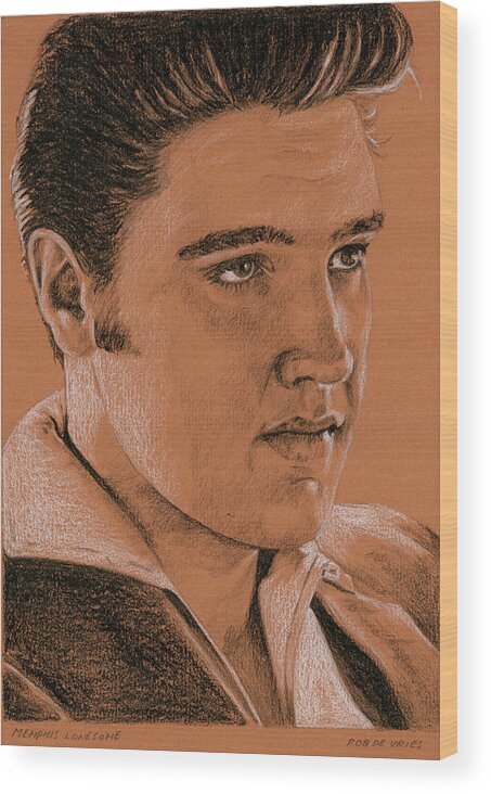 Elvis Wood Print featuring the drawing Memphis Lonesome by Rob De Vries
