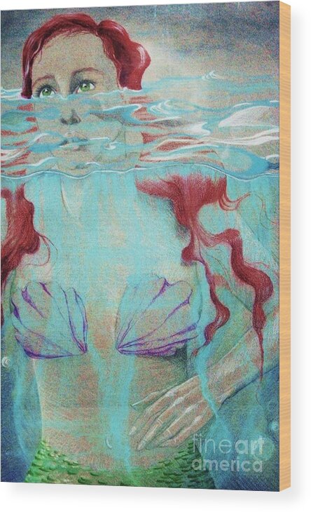 Pastel By My Second Daughter Wood Print featuring the digital art Mermaid by Annie Gibbons