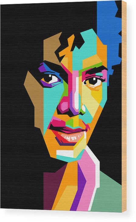 Digital Art Wood Print featuring the digital art Michael Jackson young by Ahmad Nusyirwan