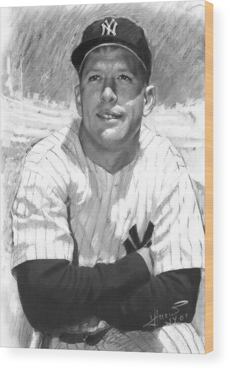 Baseball Center Fielder Wood Print featuring the drawing Mickey Mantle by Viola El