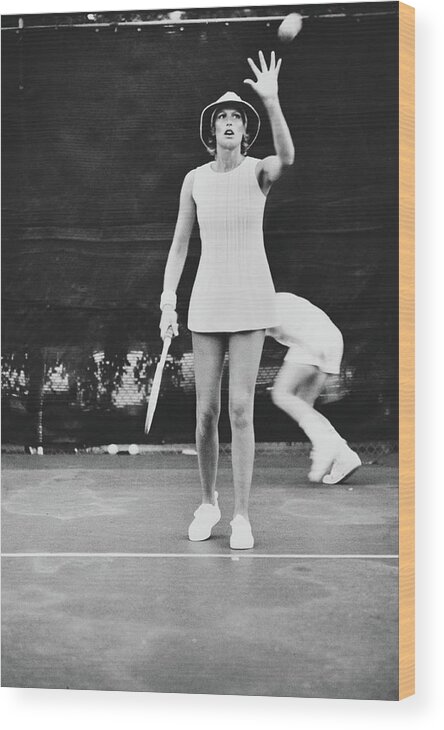 Fashion Wood Print featuring the photograph Model Wearing A Court I Tennis Dress by Kourken Pakchanian