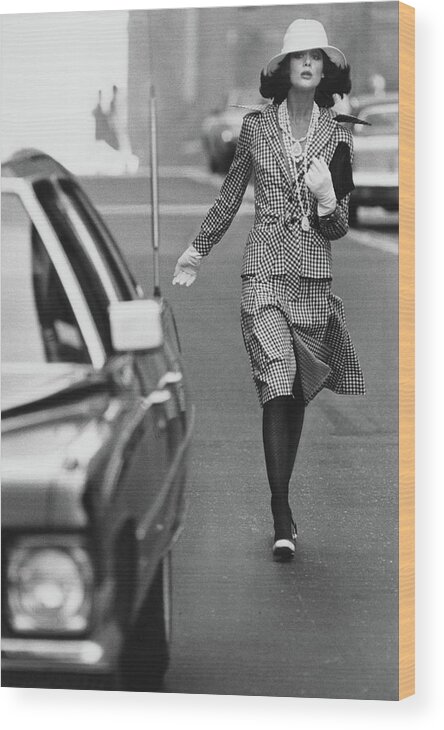 Fashion Wood Print featuring the photograph Model Wearing A John Anthony Safari Suit by Kourken Pakchanian