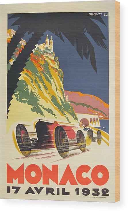 Monaco Grand Prix Wood Print featuring the digital art Monaco Grand Prix 1932 by Georgia Clare