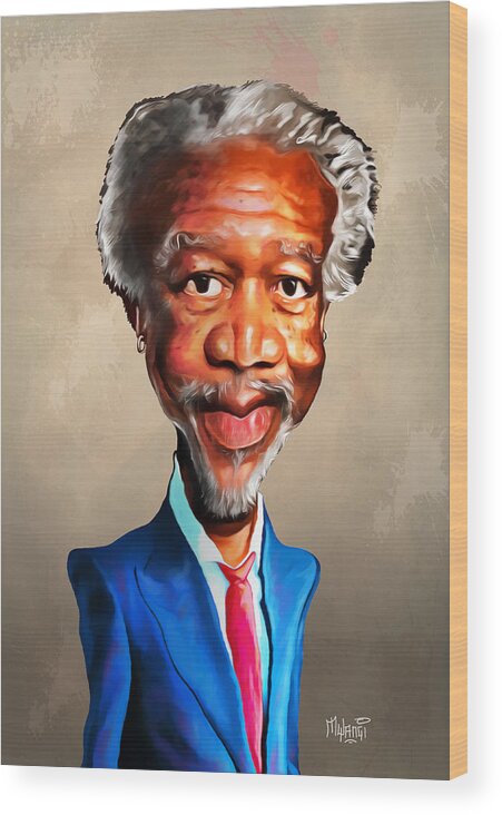 Movie Wood Print featuring the painting Morgan Freeman by Anthony Mwangi