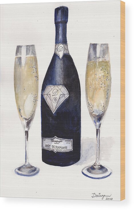 Champagne Wood Print featuring the painting Most expensive champagne in the world by Dai Wynn