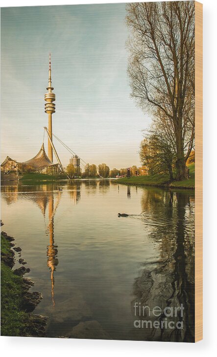 Architecture Wood Print featuring the photograph Munich - Olympiapark - Vintage by Hannes Cmarits