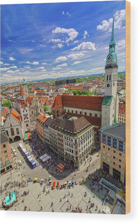 Crowd Wood Print featuring the photograph Munich Cityview by Juergen Sack