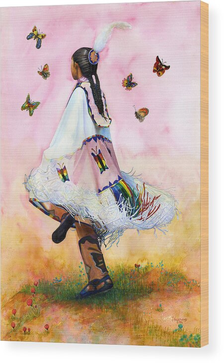 Native American Wood Print featuring the painting Music of the Wind by Jacquelin L Westerman