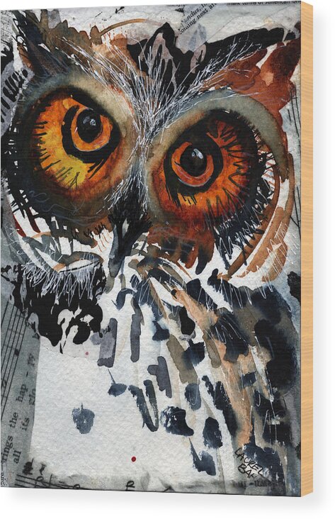  Owl Wood Print featuring the painting Musicowl by Laurel Bahe