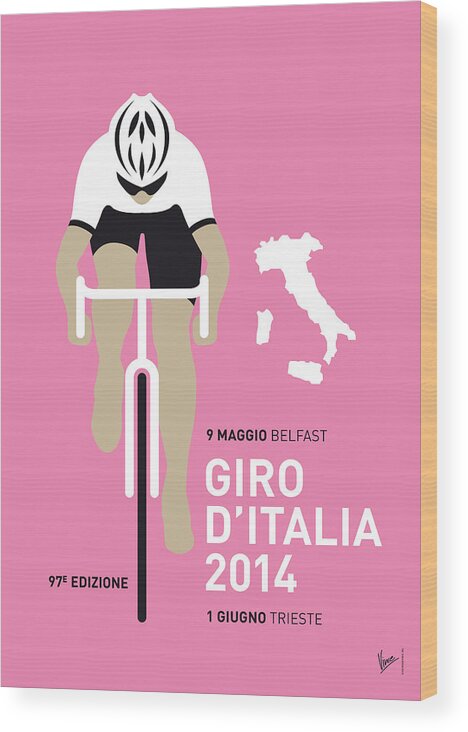Minimal Wood Print featuring the digital art My Giro D Italia Minimal Poster 2014 by Chungkong Art