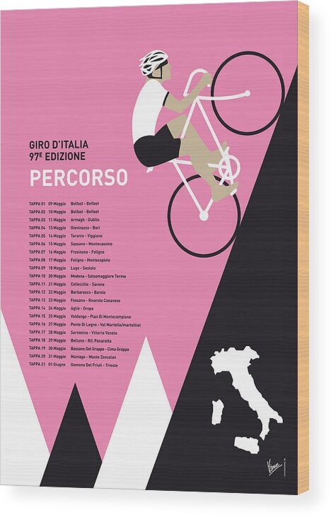 2014 Wood Print featuring the digital art My Giro D Italia Minimal Poster 2014-percoso by Chungkong Art