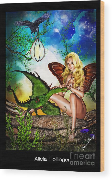 Fantasy Wood Print featuring the mixed media My Little Dragon by Alicia Hollinger