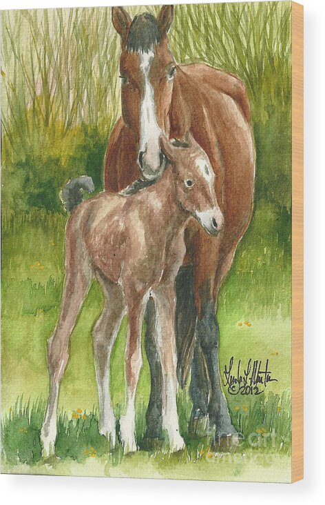 Mare Wood Print featuring the painting My Little One by Linda L Martin