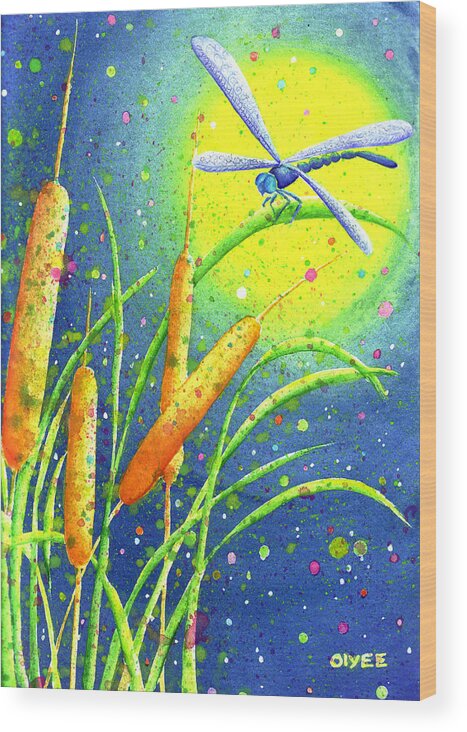 Dragonfly Wood Print featuring the painting My Sanctuary by Oiyee At Oystudio