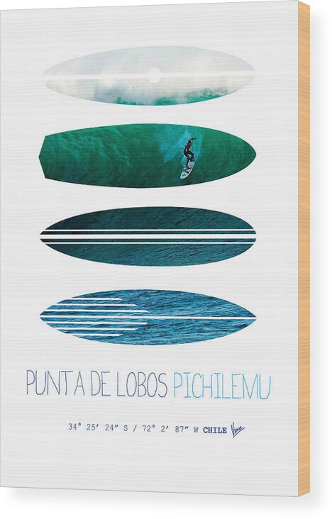 Minimal Wood Print featuring the digital art My Surfspots poster-3-Punta de Lobos-Chile by Chungkong Art