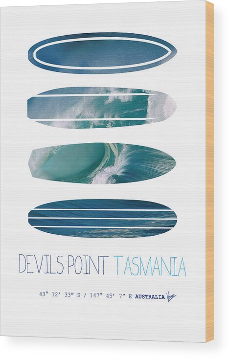 Minimal Wood Print featuring the digital art My Surfspots poster-5-Devils-Point-Tasmania by Chungkong Art