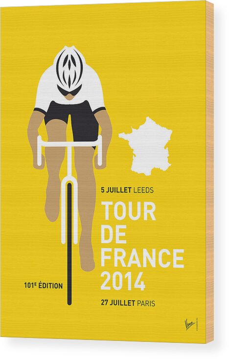 Minimal Wood Print featuring the digital art My Tour De France Minimal Poster 2014 by Chungkong Art