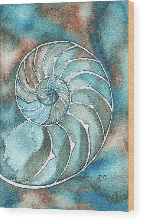 Shell Wood Print featuring the painting Nautilus by Tamara Phillips