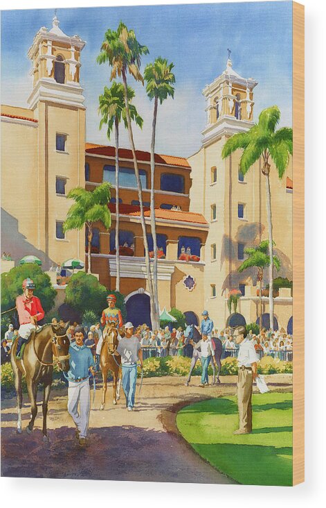 Paddock Wood Print featuring the painting New Paddock at Del Mar by Mary Helmreich
