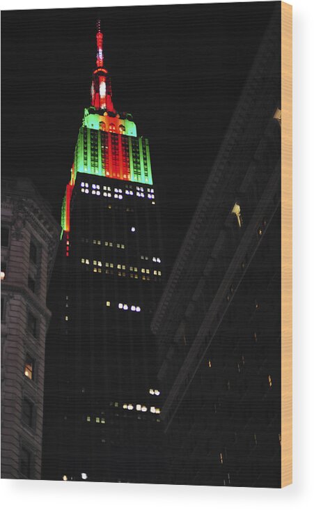 New York City Christmas Empire State Building Wood Print featuring the photograph New York City Christmas Empire State Building by Terry DeLuco