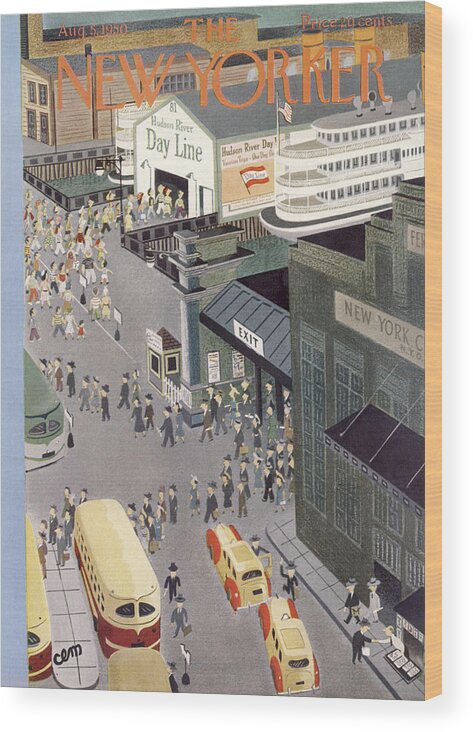 Urban Wood Print featuring the painting New Yorker August 5th, 1950 by Charles E Martin