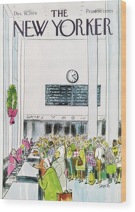 Holiday Wood Print featuring the painting New Yorker December 16th, 1974 by Charles Saxon
