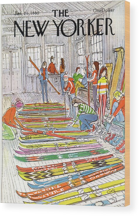 Sports Wood Print featuring the painting New Yorker January 21st, 1980 by Arthur Getz
