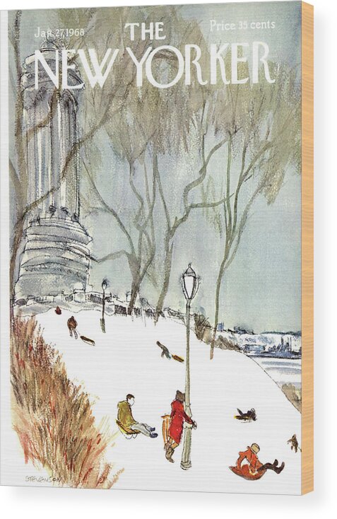  Seasons Wood Print featuring the painting New Yorker January 27th, 1968 by James Stevenson