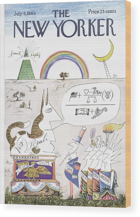 Saul Steinberg 49809 Steinbergattny Wood Print featuring the painting New Yorker July 4th, 1964 by Saul Steinberg