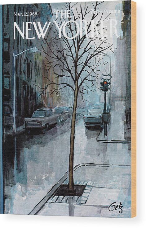 Rain Wood Print featuring the painting New Yorker March 12th, 1966 by Arthur Getz