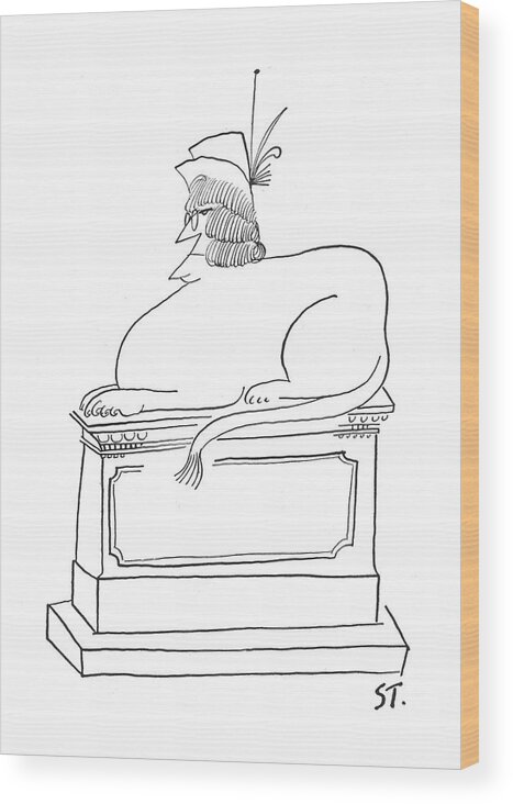 115482 Sst Saul Steinberg (statue Of Lion From New York Public Library With Womans Head Wood Print featuring the drawing New Yorker September 11th, 1954 by Saul Steinberg