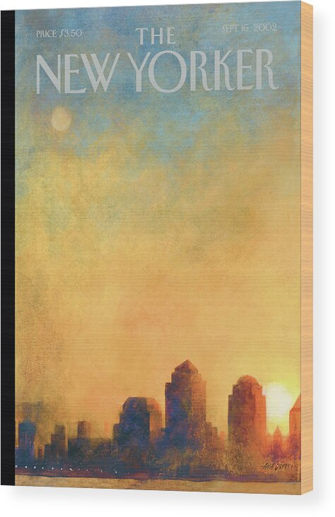 Ana Juan Aju Wood Print featuring the painting Dawn Over Lower Manhattan by Ana Juan