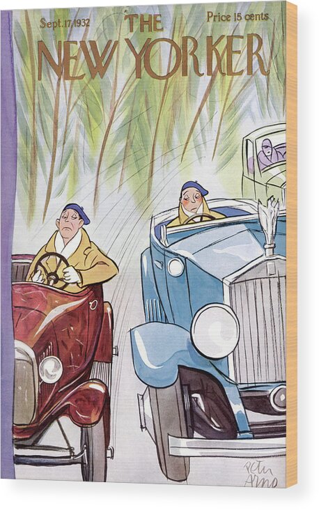 Automobiles Wood Print featuring the painting New Yorker September 17th, 1932 by Peter Arno